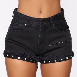 FashionNova Dazzle ‘Em Denim Shorts - Black